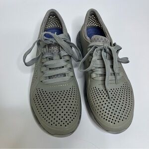 CROCS LiteRide Pacer Gray Perforated Lace-Up Shoes 206494 Women's 6W